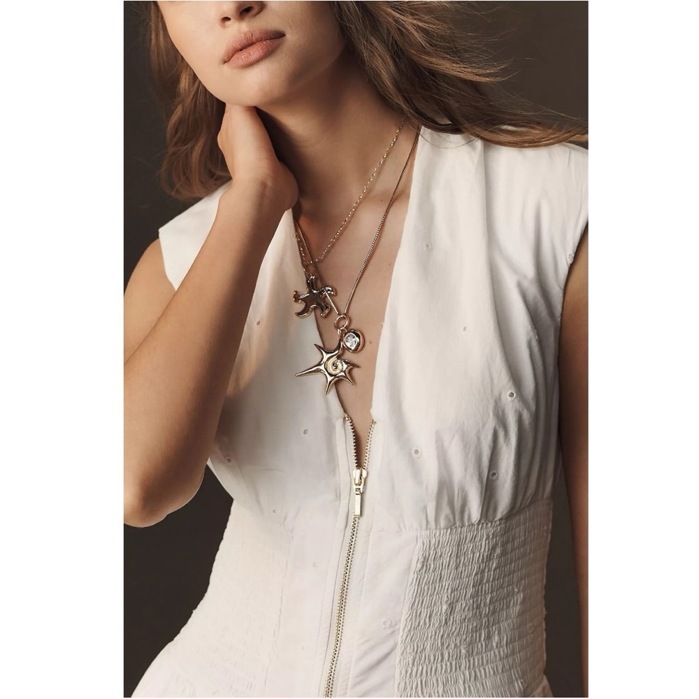 Anthropologie Maeve The Tommie Smocked Shirt Dress Eyelet Trim Zip Front Large - Picture 4 of 11